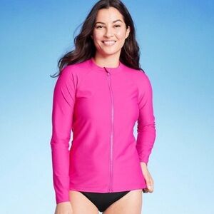 NWT Kona Sol Pink UPF 50 Full Zip Long Sleeve Mock Neck Swim Sunscreen Top